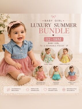 Baby Girl Luxury Summer Bundle 12–18M ✨ Boutique Dresses + Matching Sets